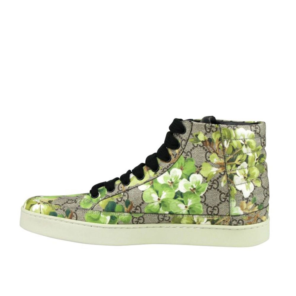 Gucci Men's Bloom Print Supreme GG Green Canvas Hi Top Sneakers Shoes 407342 - Picture 7 of 8